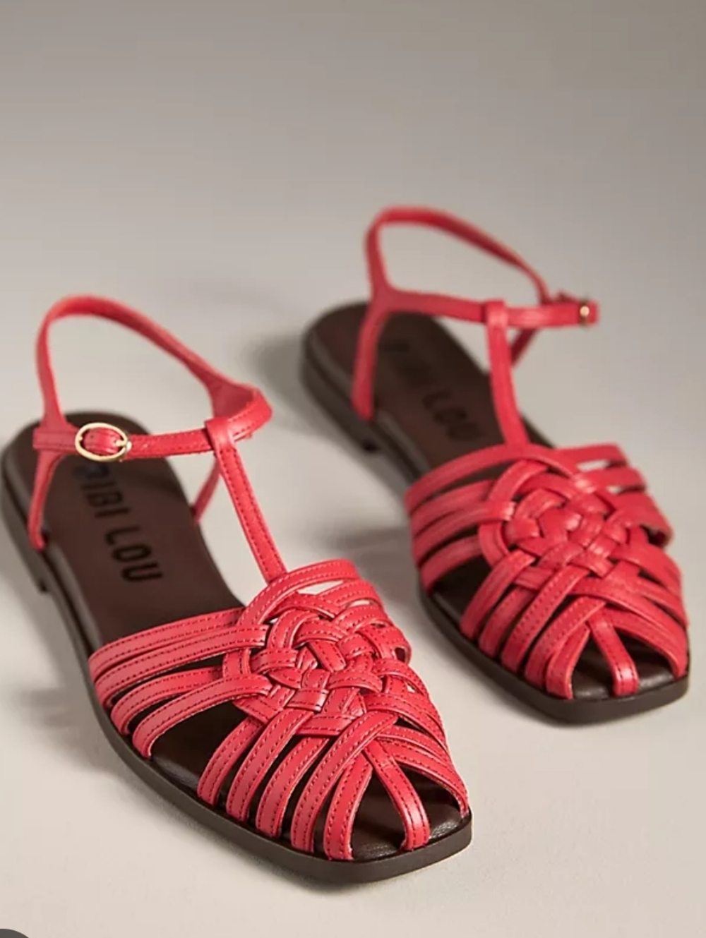 Bibi Lou X Anthropologie Ila Fisherman Flat Sandals Red Square Toe
